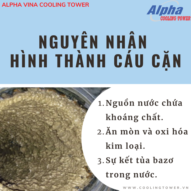 Sau thời gian vận hành tháp giải nhiệt sẽ xuất hiện các lớp cáu cặn bên trong