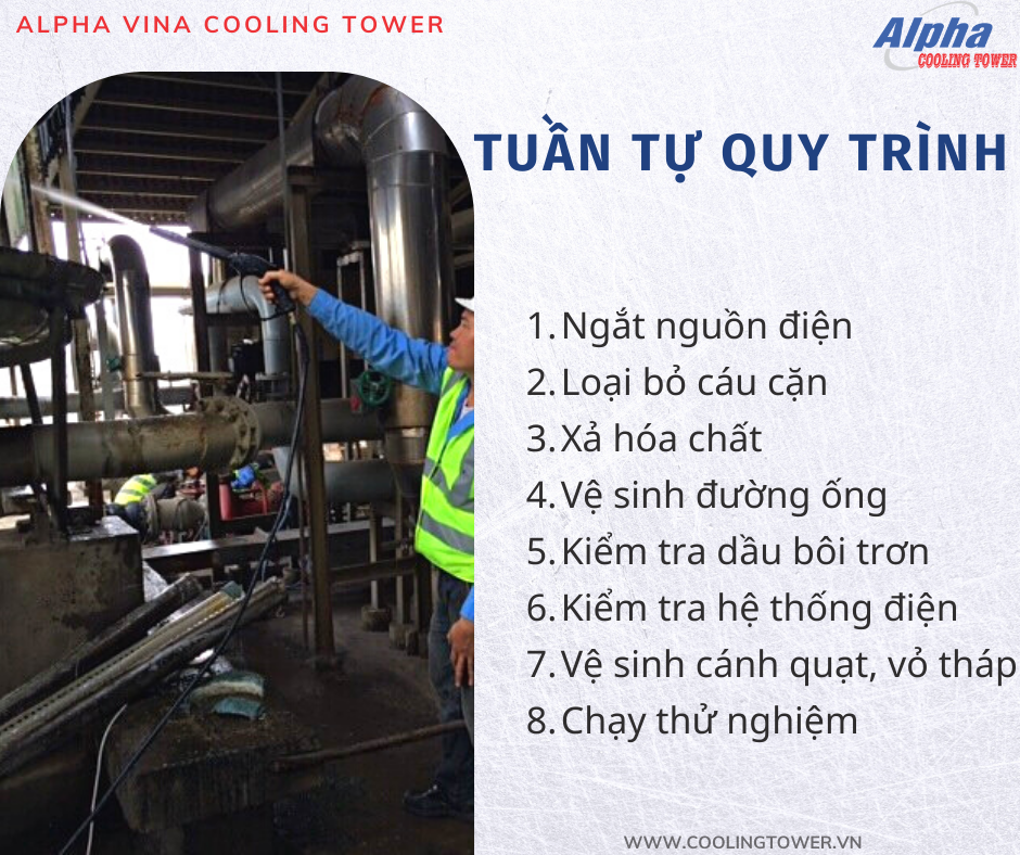 Thứ tự các bước bảo dưỡng tháp giải nhiệt